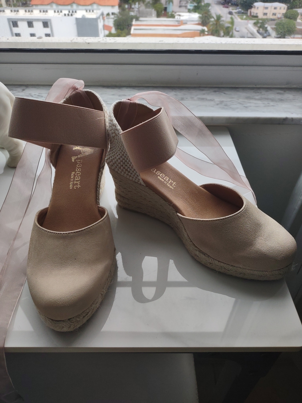 Paseart Spain Leather Women's Nude Espadrille Wedge Heels - Picture 2 of 6